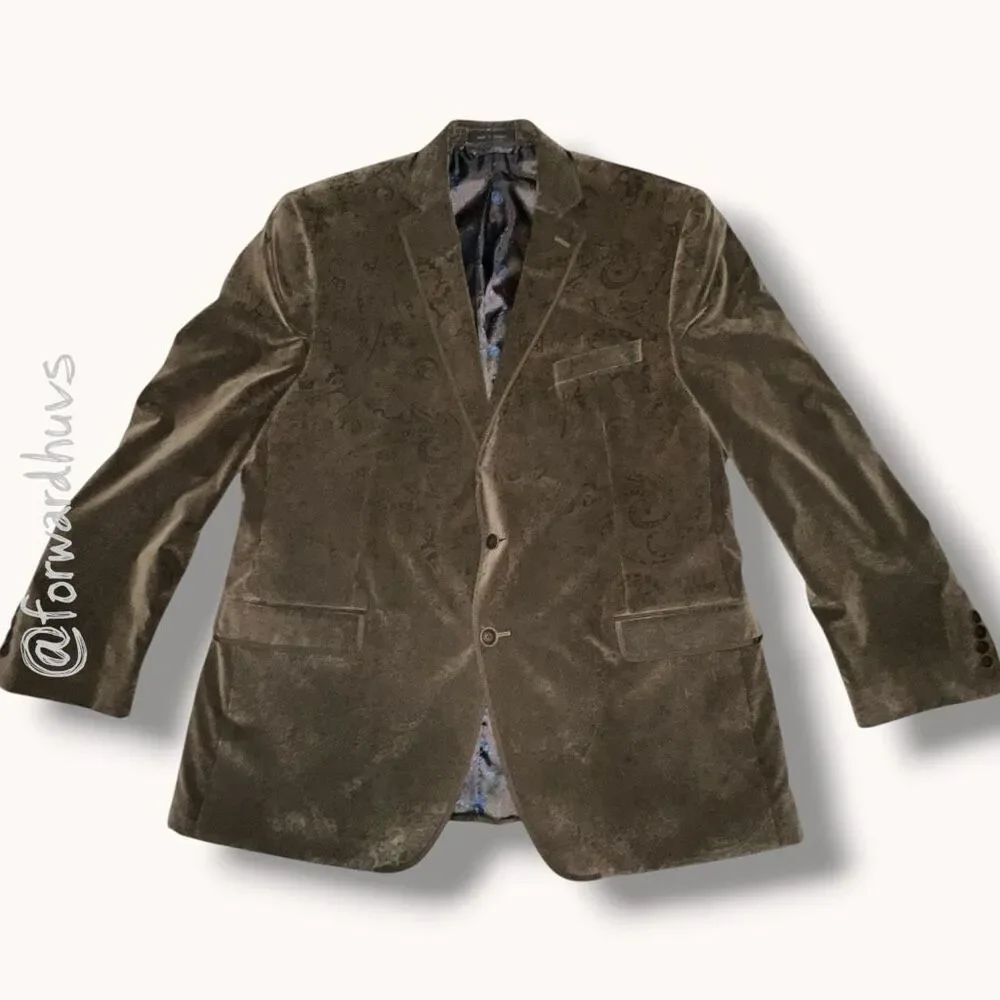 Van Heusen Studio Paisley Velvet Sport Coat Brown 46R Blazer